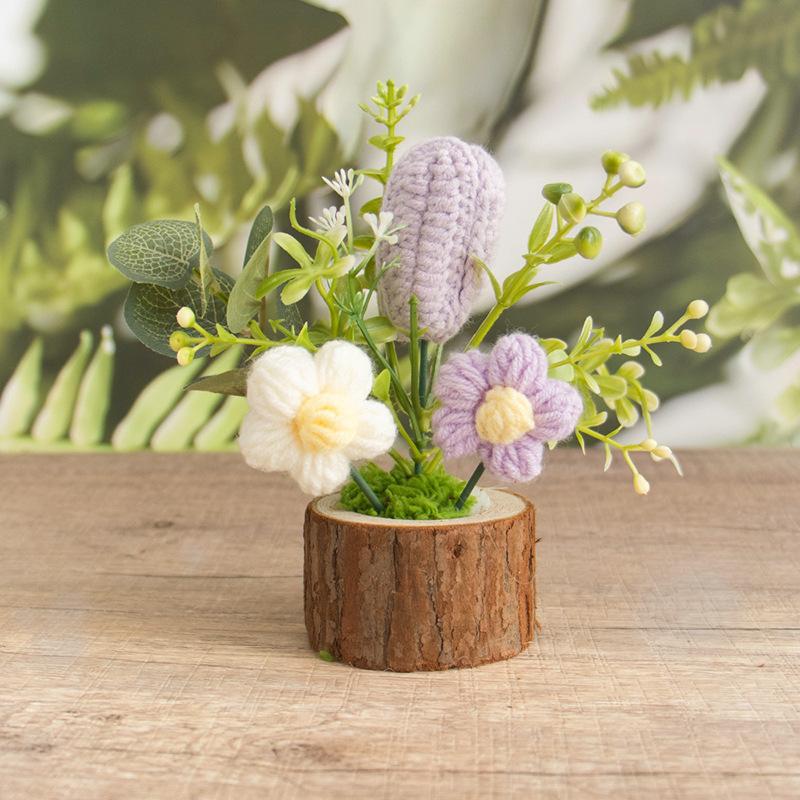 Finished Products, Hand-woven Potted Plants, Wool, Crocheted Sunflower Bouquets, Hand Gifts, Home Ornaments, Knitted Simulated Flowers