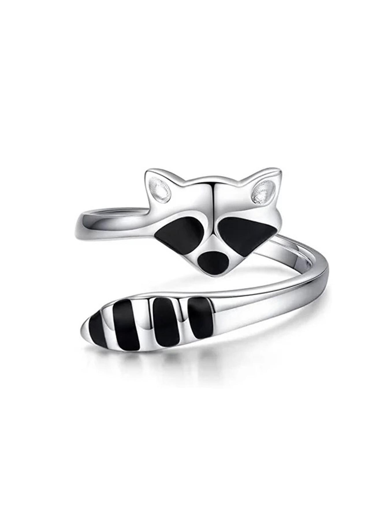 

S925 Модное Универсальное Открытое Кольцо Енот для Мужчин и Женщин - Простое, Легкое, Роскошное и Изысканное One Size белый