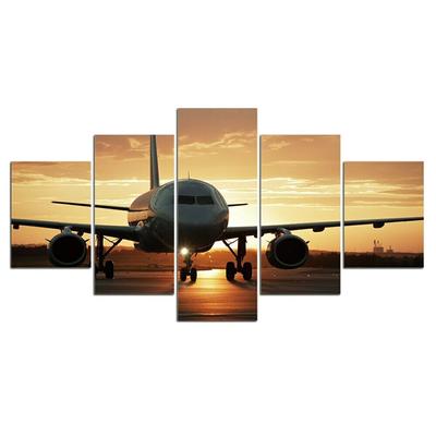 5-teiliges Flugzeug-Sonnenuntergang-Flugzeug-Dekor-Bilder, Raumdekoration, abstrakt, 5-teilig, Leinwandgemälde, Wandplakat, HD-Druck, Wohnkultur, 5 Panel