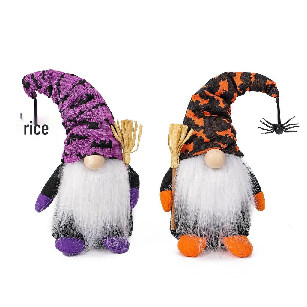 Faceless Halloween Gnome Figurines: Spooky Ornaments with Spiders & Bats
