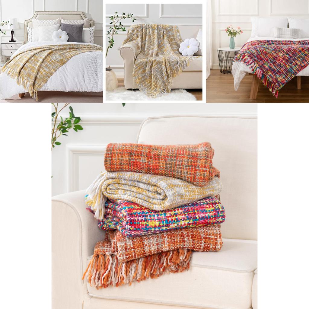 Soft And Luxurious Acrylic Sofa Throw Blanket In Vibrant Floral And Orange Colors