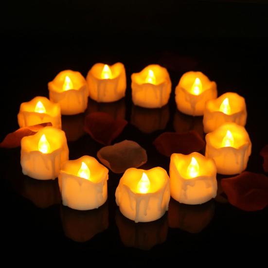 12 Pcs LED Flameless Tea Light Candles Flickering Electric Fake Candles Battery Operated LED Tea Lights with Warm Light