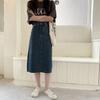 Herbst Und Winter Plus Größe Gerade Damen Schwarz Jeans Rock Zurück Split Hohe Taille Vintage Knöpfe Mittellange Denim Röcke