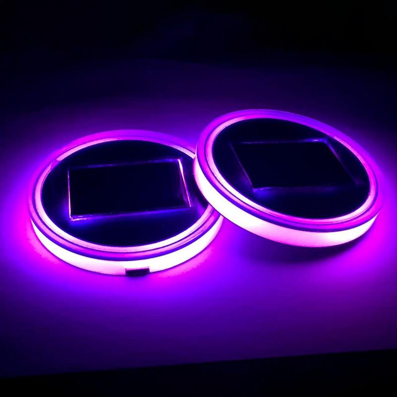 Car Cup Coaster 2 Pieces Light Up Cup Holder Coasters 7 Colors Changing Anti-Slip Mug Pad For Women Men Night Driving Road Trips