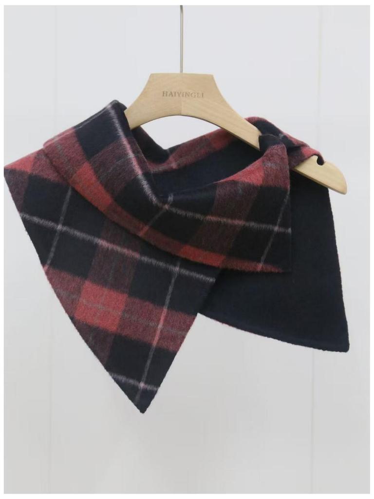 Women's Mid-Length Double-Faced Wool Coat with Detachable Plaid Collar and Tie-Waist