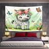 Cute Zebra with Floral Crown and Butterflies Pattern Wall Hanging Tapestry Decorative Tapestry Home Decor for Bedroom and Living Room