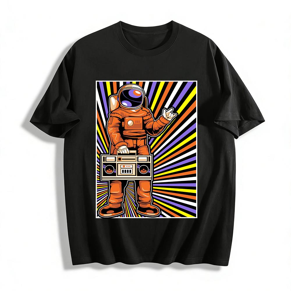 Vintage Trendy Astronaut With Boombox Graphic Casual Top Pure cotton T-shirt XXS