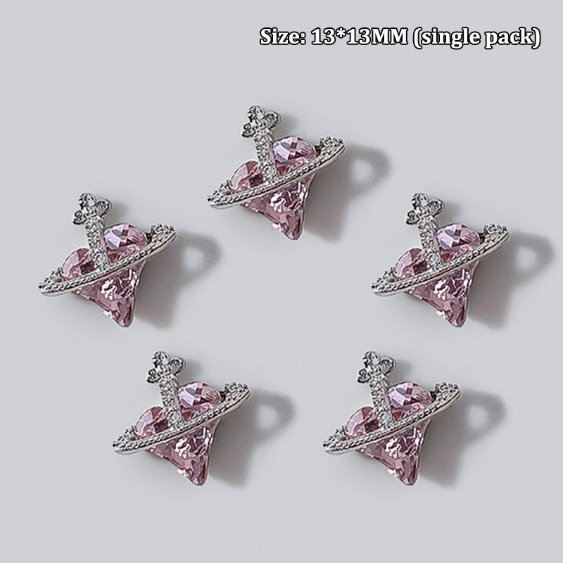 

5Pcs 3D Super Sparkle Crooked Heart Diamonds Saturn Planet Alloy Nail Art Deocrations Luxury Manicure Charms Ювелірні вироби рожевий