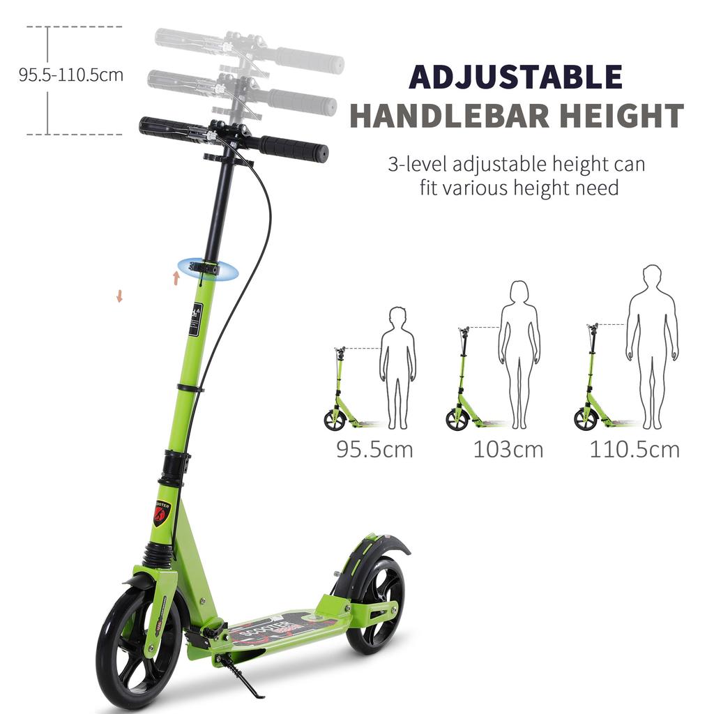 Kick Scooter, Folding 2 Wheel Scooter with Dual Brake System, Dual Suspension, 230mm Big Wheels and 3 Adjustable Handlebar, for 14+ Teens Adults