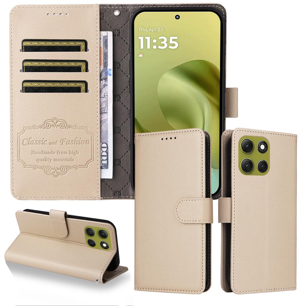 For Motorola Moto G86 Power 5G/G86 5G Case RFID Blocking 3 Card Slots PU Leather Phone Cover with Wrist Strap