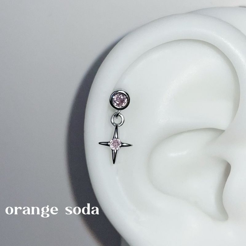 

OrangeSoda Cross Star Diamond Pendant Ear Bone Stud Falt Cochlear Earrings Ear Studs Ear Care Titanium Steel Ear Studs Women Pink cross star ear bone nail single