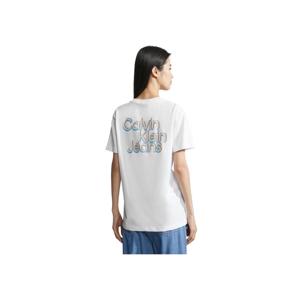 Calvin Klein Casual Cotton Colorful Letter Print Short Sleeve T-Shirt Unisex Tops White J400316YAF