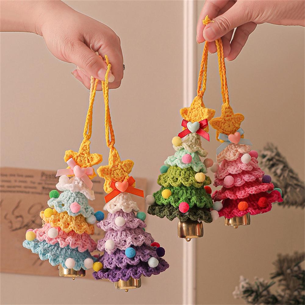 1PC Christmas Crochet Tree Pendants Car Mirror Pendant Christmas Decor Ornaments