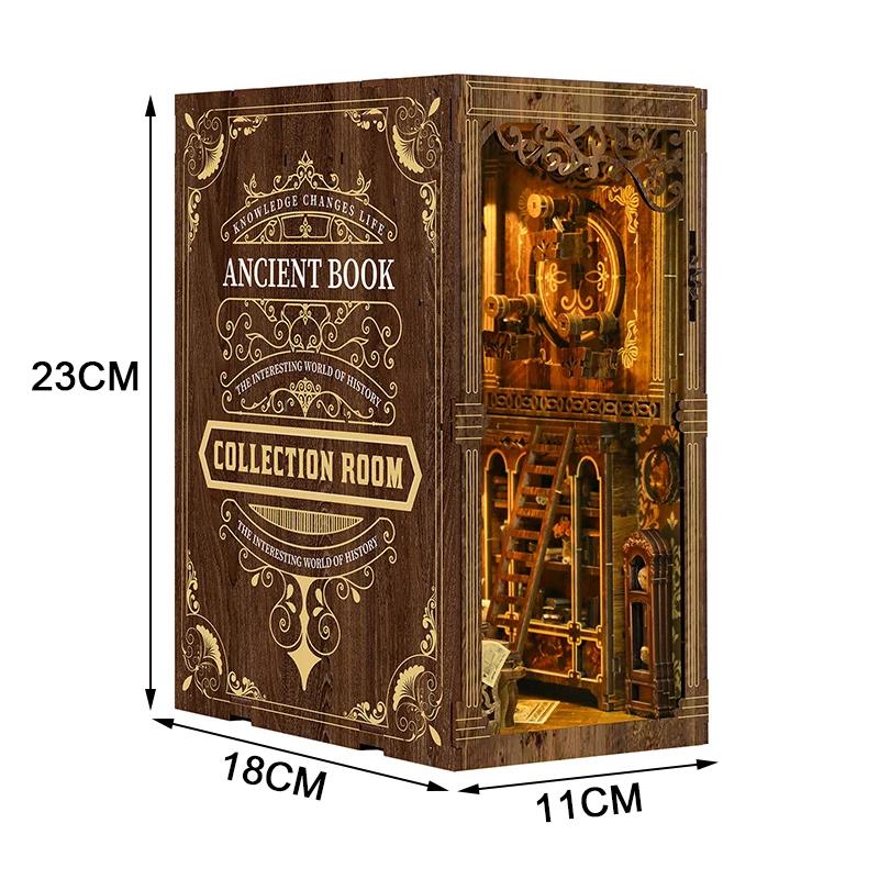Antique Book Collection Room Bookshelf Home Decor Retro DIY Wooden Book Nook Shelf Insert Miniature Kits For Adult Handmade Gift
