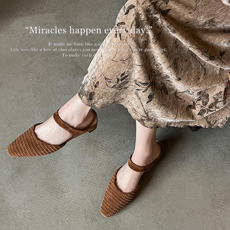 Fashion 2025 NEW Summer Mules Women Sandals Shoes for Women Square Toe Low Heel Women Slippers Cover Toe Slingback Sandals