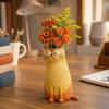 Lifelike Cat Figurine Quirky Vase, Cute Resin Flower Holder for Desk Shelf, Mini Planter Dried Flowers, Creative Home Decor Ornament,