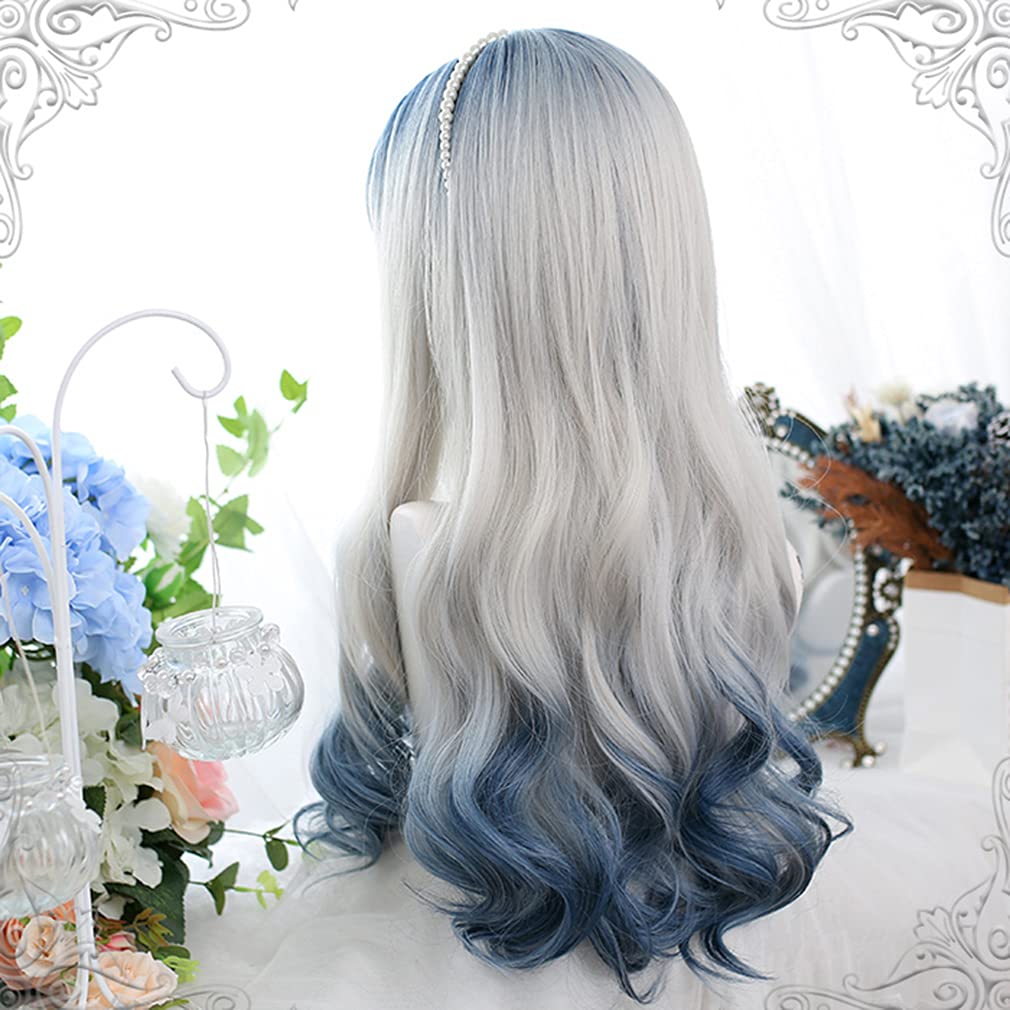 Lolita Harajuku Gal Gothic Lolita Light Mori Princess Small Everyday Wig Wig, Style, Style, Cosplay, White, Blue, Mesh, Gothic, Long, Girl, Dreamy,