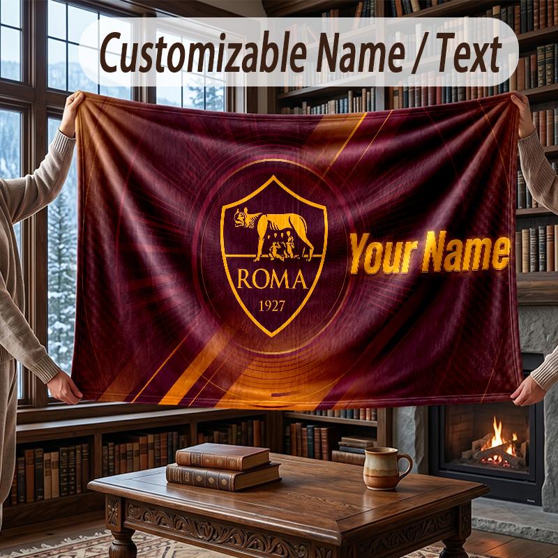Custom Name Flannel Throw Blanket AS Roma FC Pattern Warm Home Decoration