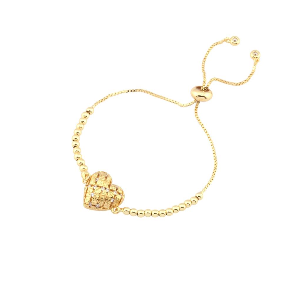 Měděný zirkonový náramek Hvězdná obloha Slunce se srdíčkem a kulatými korálky