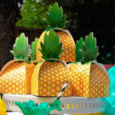 5pcs Paper Pineapple Candy Box Yellow Tropical Pineapple Gift Box Summer Party Beach Hawaii Carnival Birthday Party Decorations