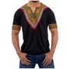 Men'S Cotton Shirt Men'S Ethnic Printed V-Neck Short-Sleeved T-Shirt Top