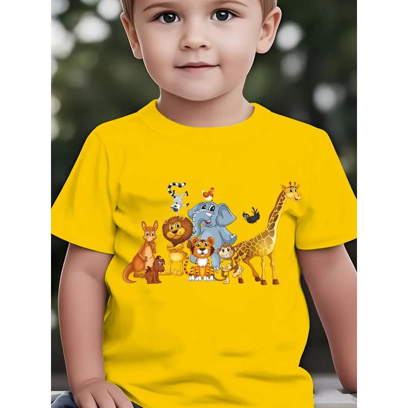 Summer Boys' Fashion Short-Sleeve T-Shirt, Animal Collection Cartoon Pattern Print Outdoor Casual Top