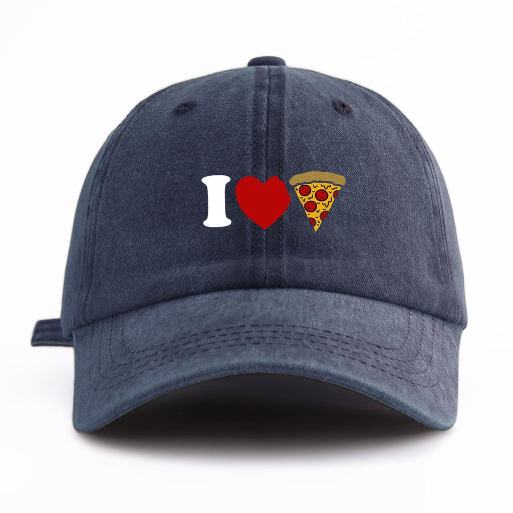 1pc I Love Pizza Print Washed Baseball Cap for Adults, Minimalist Retro Style Casual Soft Adjustable Dad Hat, Perfect As Gift