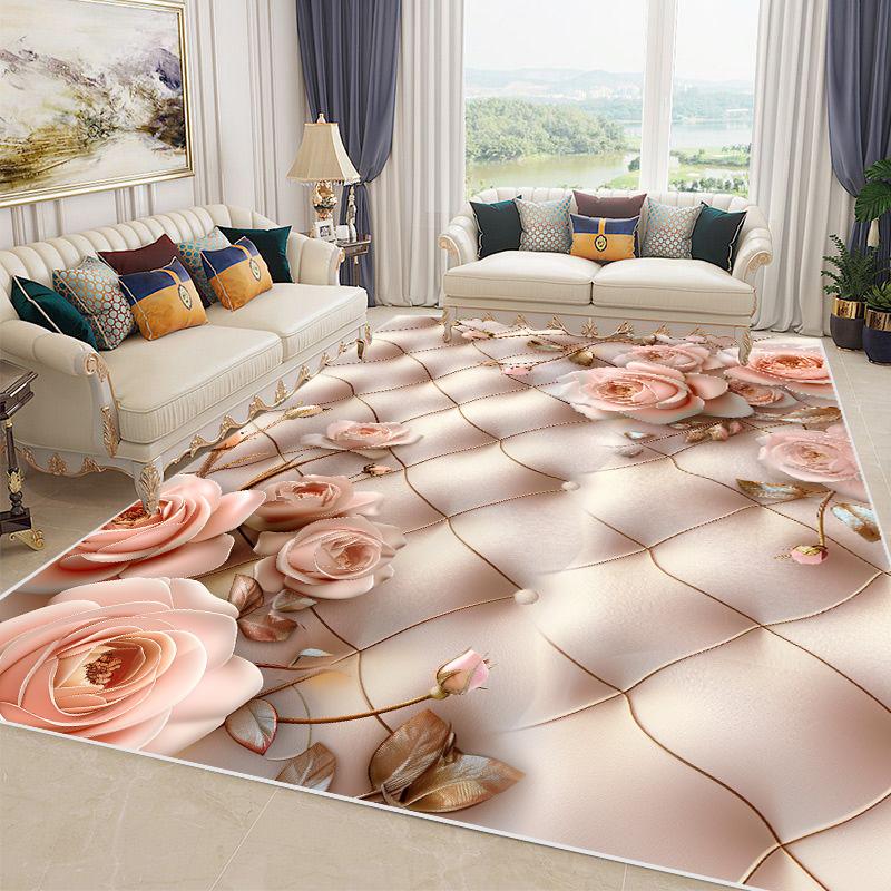 Nordic Light Luxury Living Room Carpet Large Size Pastoral Flower Home Bedroom Rugs Washable Lounge Rug Hotel Lobby Floor Mats