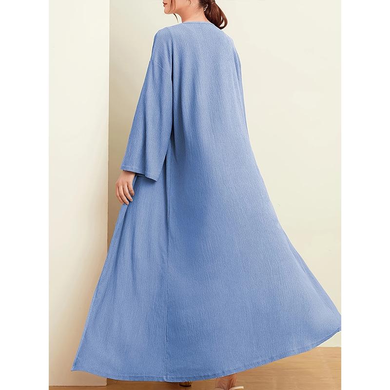 Rochie Islamică Lungă pentru Femei Saudite - Robă Largă Arabică Monocromă pentru Toate Sezoanele