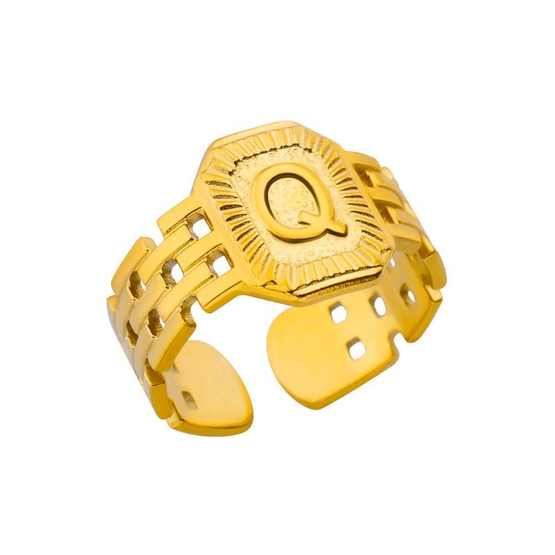 Titanium Steel Simple and Fashionable English Letter Ring Versatile Gold Chain Opening Adjustable Ring Women