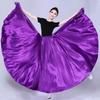 Pleated Big Hem Satin Long Spanish Skirt Women Performance Skirt High Elastic Waist Swing Dancing Skirt Belly Dance Skirts
