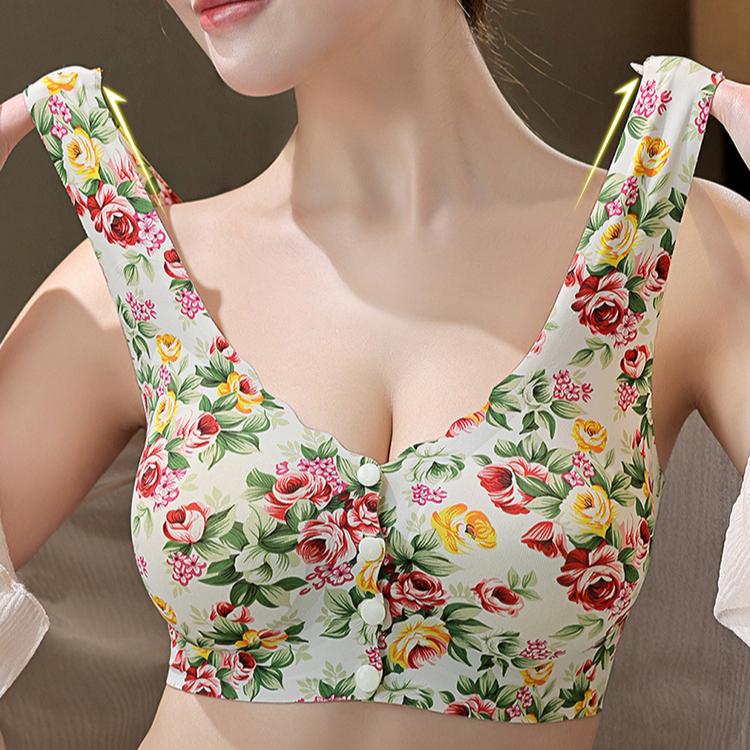 Untouched Front Button Underwear for Women Gathered on Top Anti Sagging Bra Print Summer Beautiful Back Bra Vest