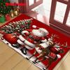 1pc 2D FLAT Premium Soft Flannel Santa Claus And Reindeer Printed Door Mat, Indoor Anti-Slip Carpet, Machine Washable And Fade-Proof, Suitable for Liv