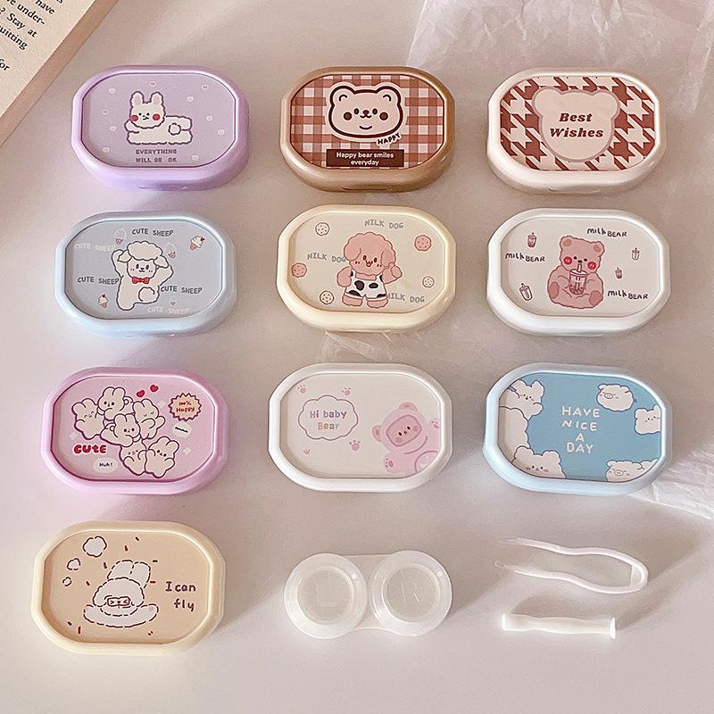 

Compact Lens Holder Frosted Travel Contact Lens Kit Cartoon Contact Lens Box Colorful For School Compact Spaces Travel