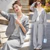 2025 New Style Gray Sweatshirt Hoodie and Zip-Up Jacket Faux Two-Piece with Straight-Leg Pants Set #903