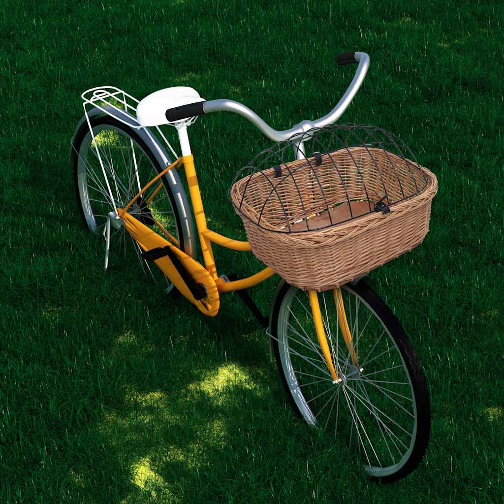 vidaXL Fahrradkorb Vorne mit Deckel 50x45x35 cm Natur Weide braun