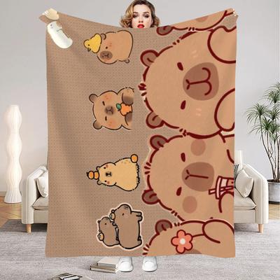 1 stk digitaltrykt capybara-stil flanellteppe Madrassbeskytter Teppe for familiesenger, sofaer, kontorer, utendørs camping