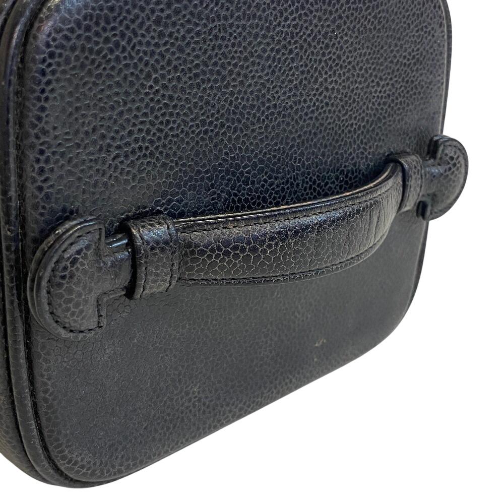 CHANEL Cosmetics Pouch Mini Bag COCO Mark Caviar skin Vertical vanity bag Handbag black Caviar skin Women Used