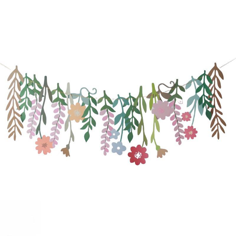 Leaves Flowers Garland Paper Banner Spring Happy Birthday Party Decor Supplies Romantic Wedding Room Flower DIY Hanging Flag