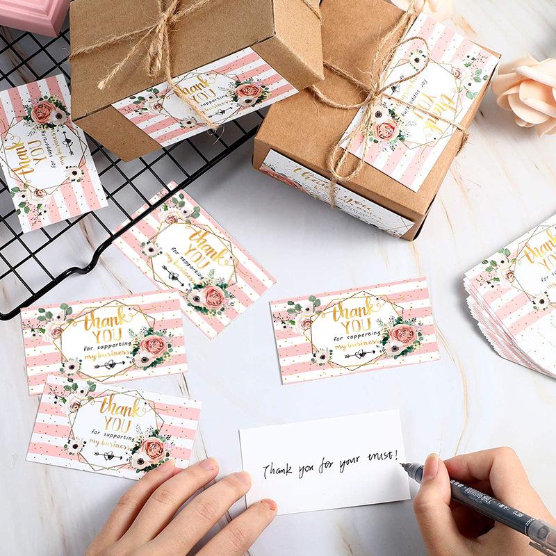 50-Pack Pink Floral Thank You Postcards