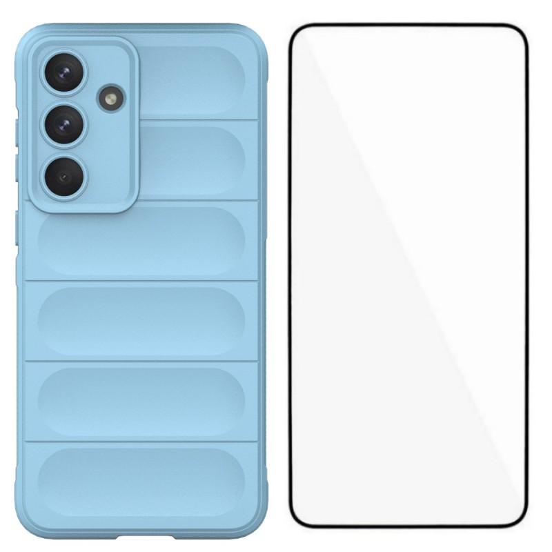 

Для Samsung Galaxy S25 FE Чехол из ТПУ WANLONFENG Серия HD Противоскользящий Чехол для телефона с Закаленным стеклом Baby Blue