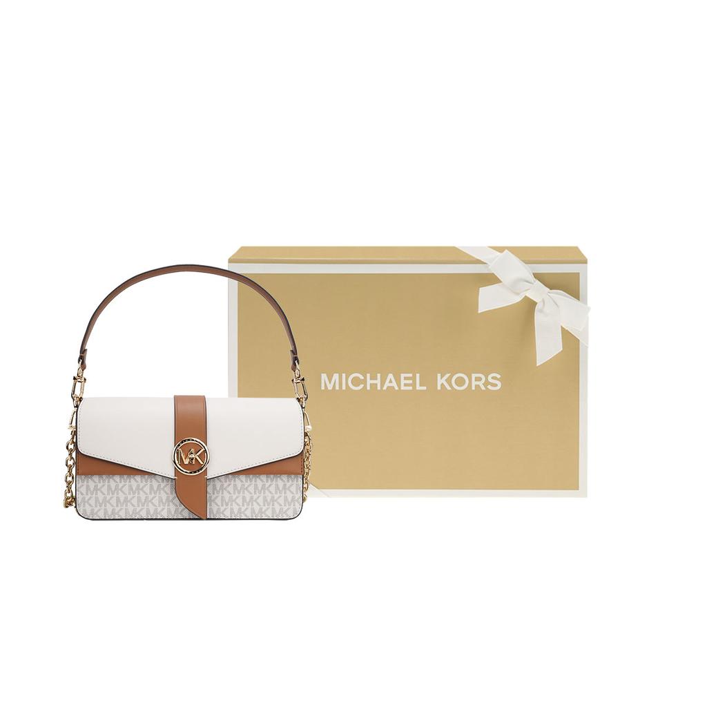 New MICHAEL KORS Greenwich Portable Crossbody Bag, Shoulder Bag Women's Vanilla White Brown Multicolor 30H1GGRL8V-VANILLA-ACRN