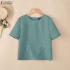ZANZEA Camicetta estiva casual da donna con scollo rotondo e maniche corte