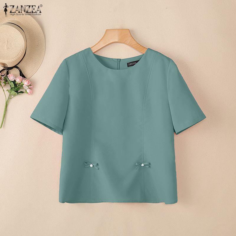 ZANZEA Camicetta estiva casual da donna con scollo rotondo e maniche corte