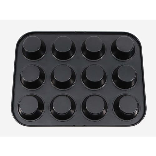 cotta Tiffany Muffin Pan (12 muffins), Black, Dimensions: 26 x 20 x 2.4 cm (Size of each muffin: 4.8 x 2.4 cm), Product Code: 88656
