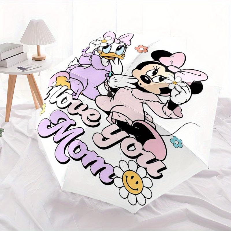 Daisy Duck,Minnie Mouse Themed Automatic Opening and Closing Folding Umbrella, Reinforced 8 Ribs, Compact Travel Design, Fashionable Folding
