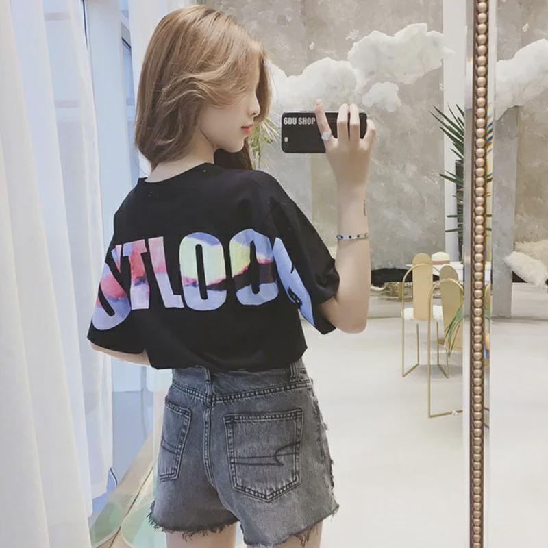 Women's 2024 Summer Korean Style Loose Letter T-Shirt - Short Sleeve, Plus Size, Trendy Half Sleeve Top for Students