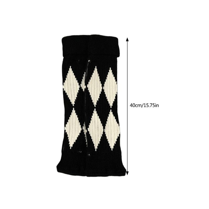 Argyle Pattern Wool Knitted Turn Cuffs Leg Warmers for Women and Students Cold Weather Foot Covers Footless Calf Socks