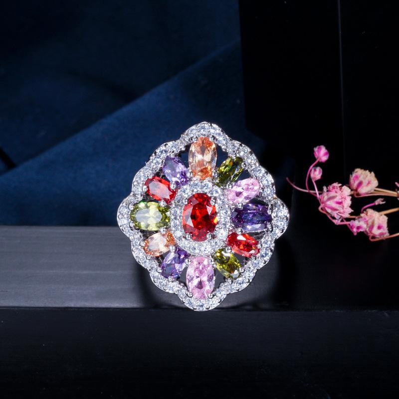 Colored Ring Aaa Zircon Platinum Plated Ladies Ring Jewelry