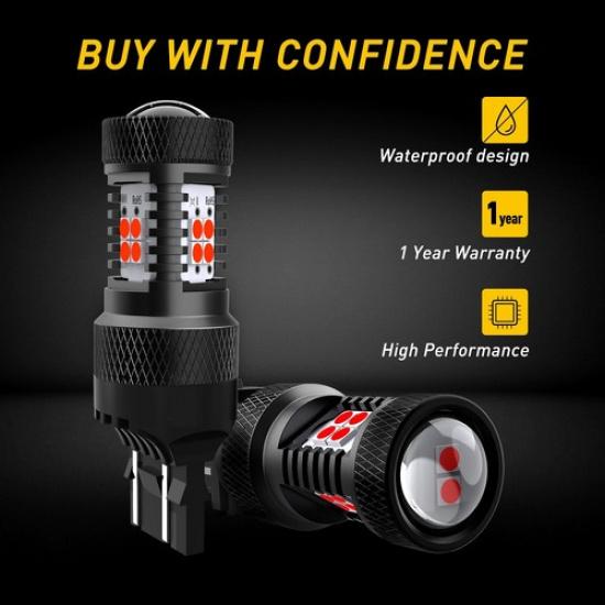 AUXITO Red 7443 7440 DRL LED Brake Safety Tail Parking Stop Light For Honda Ford